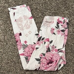 Place Girls White Leggings with Pink Floral Print